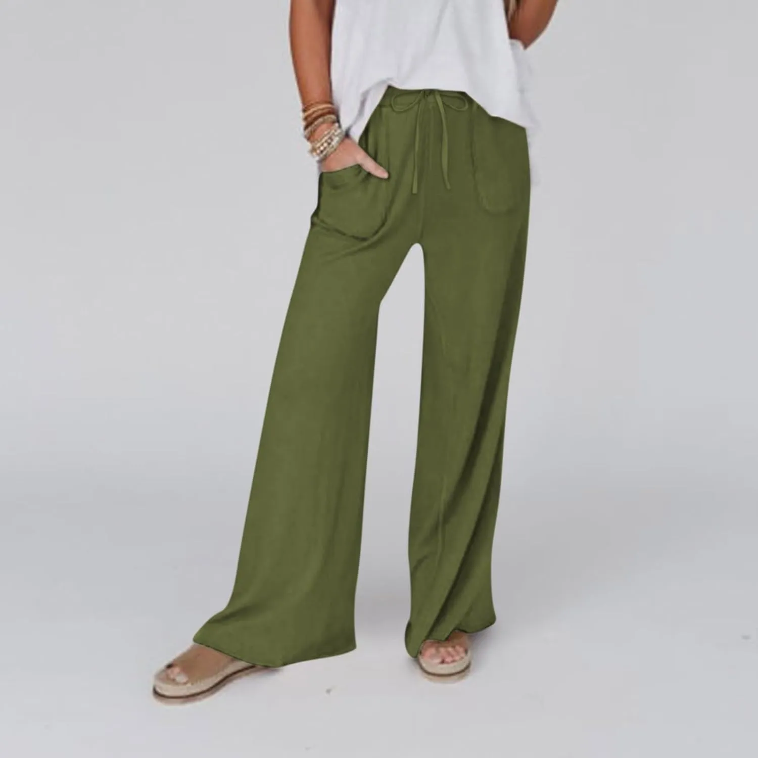 Linen Trousers Women Summer Cotton Palazzo Pants for Womens Dressy Pant Drawstring Woman