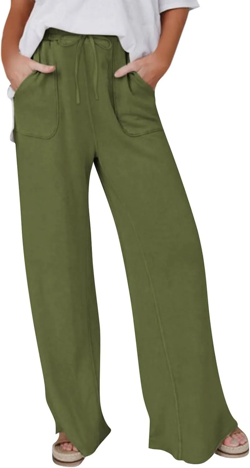Linen Trousers Women Summer Cotton Palazzo Pants for Womens Dressy Pant Drawstring Woman