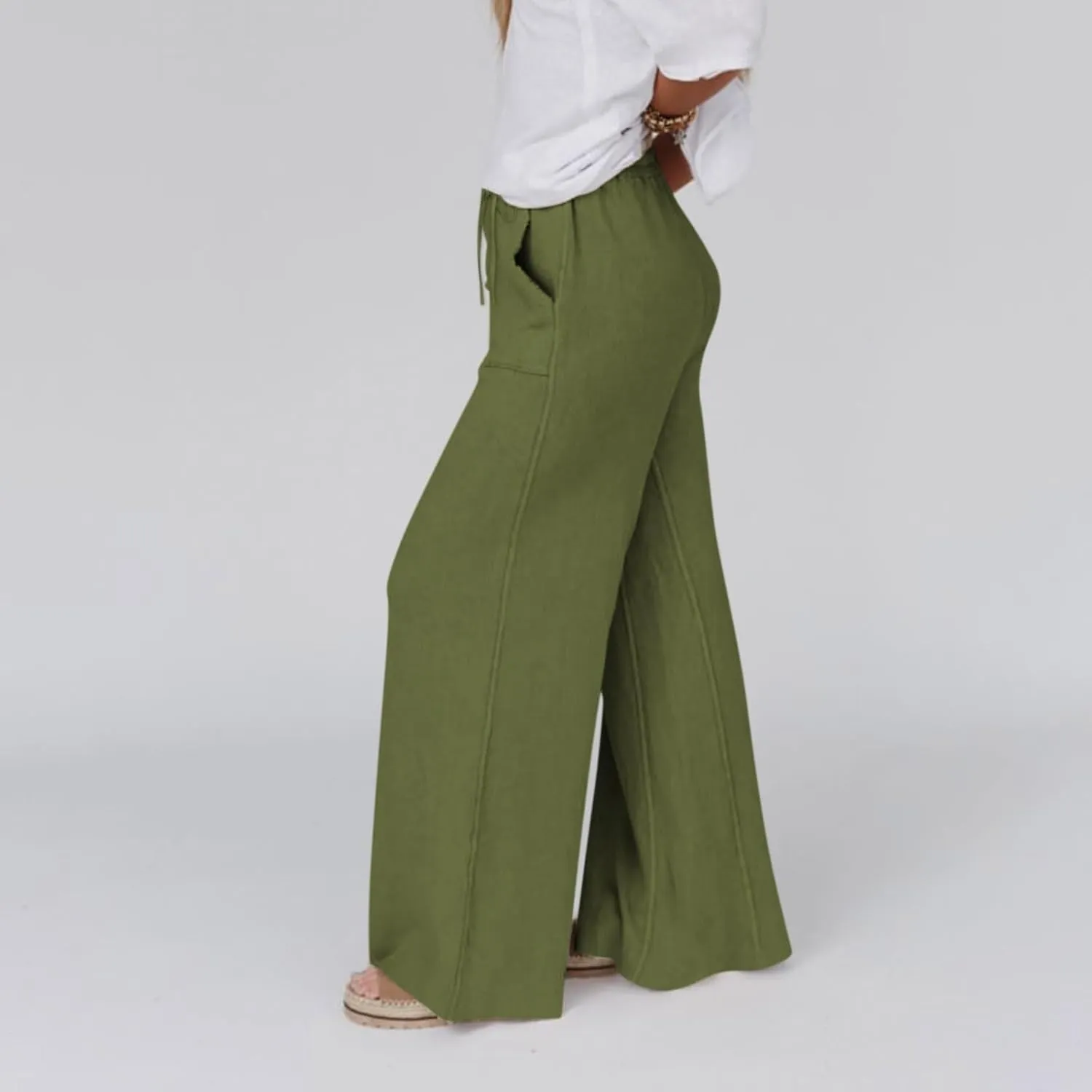 Linen Trousers Women Summer Cotton Palazzo Pants for Womens Dressy Pant Drawstring Woman