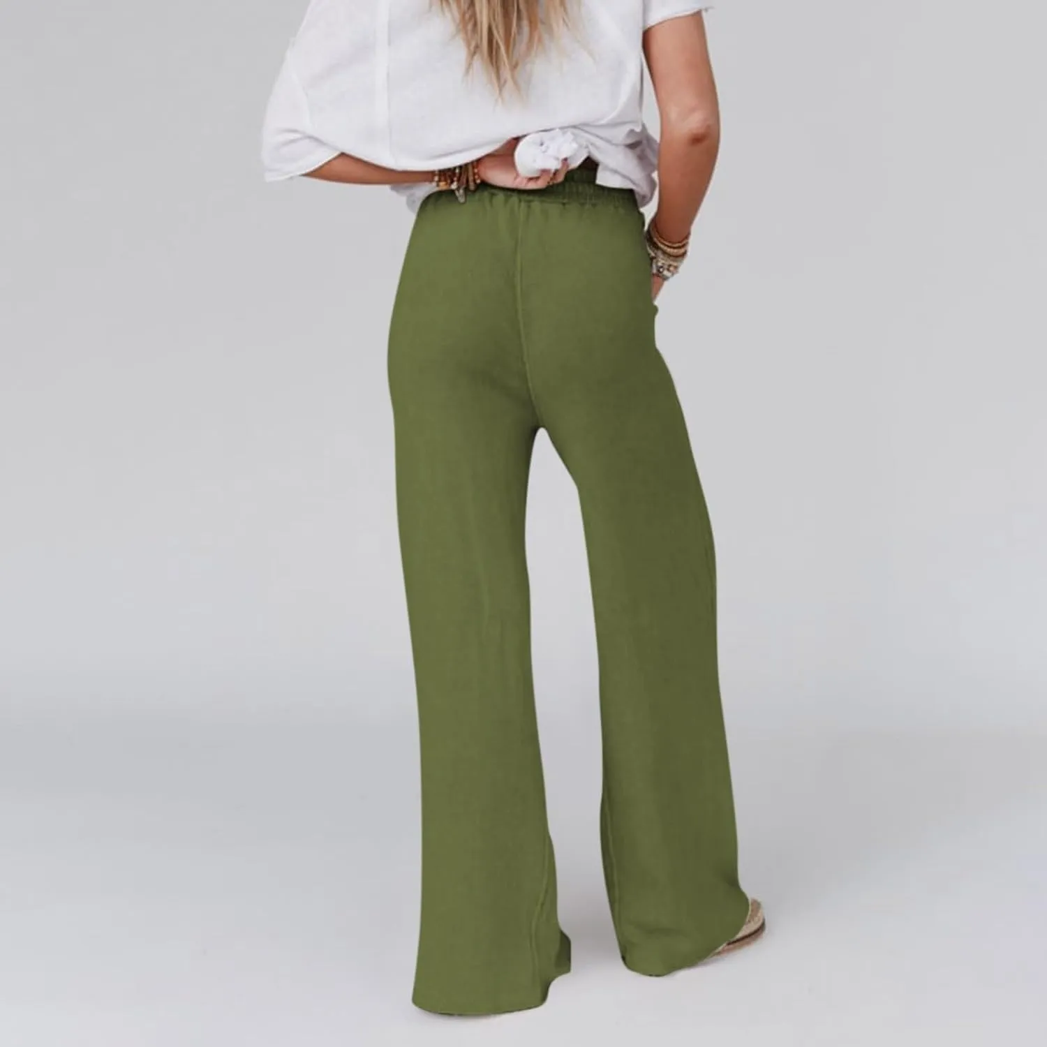 Linen Trousers Women Summer Cotton Palazzo Pants for Womens Dressy Pant Drawstring Woman