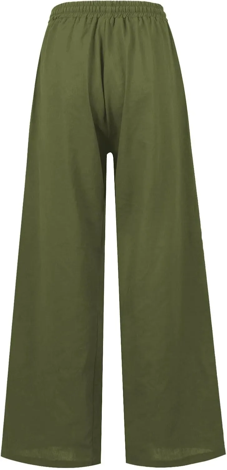 Linen Trousers Women Summer Cotton Palazzo Pants for Womens Dressy Pant Drawstring Woman