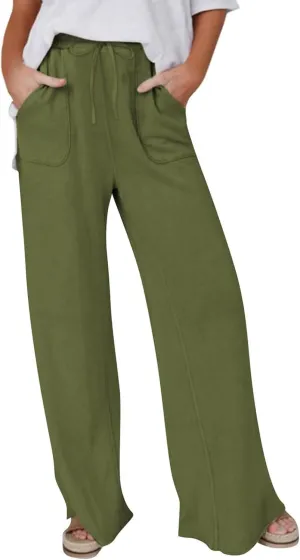 Linen Trousers Women Summer Cotton Palazzo Pants for Womens Dressy Pant Drawstring Woman