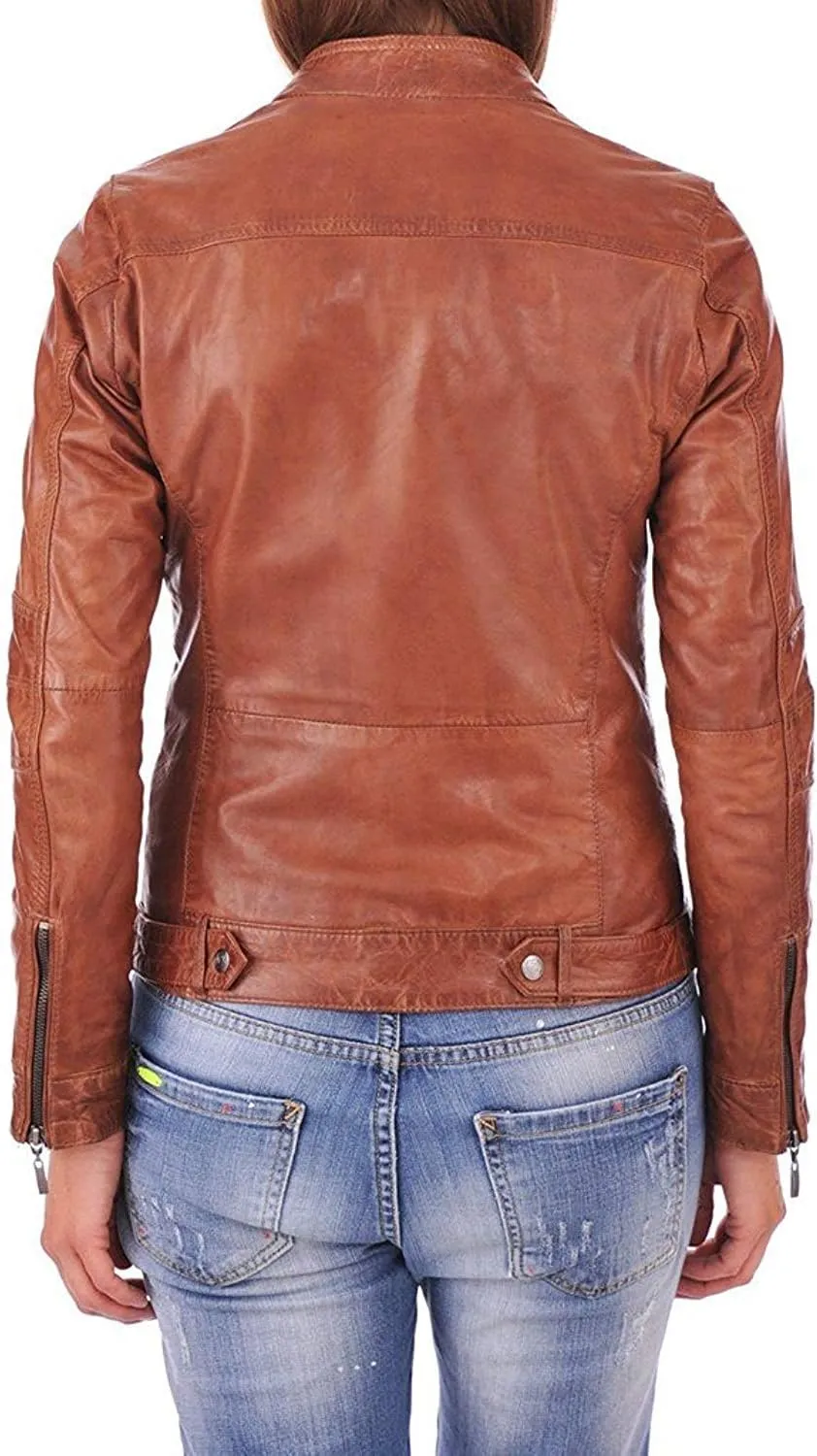 LL LEATHER LOVERS Women's New Lambskin Leather Bomber Motorcycle Jacket