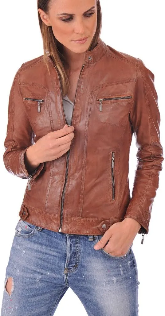 LL LEATHER LOVERS Women's New Lambskin Leather Bomber Motorcycle Jacket