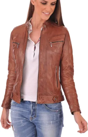 LL LEATHER LOVERS Women's New Lambskin Leather Bomber Motorcycle Jacket