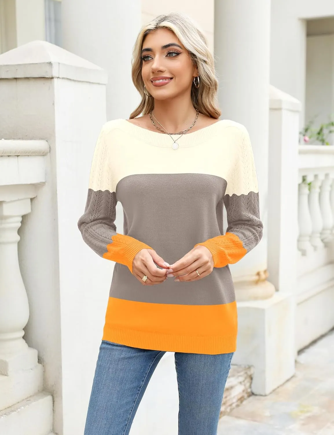 LOMON Women's Light Sweater Long Sleeve Knit Pullover Boat Neck Casual 2024 Winter Fitted Sweater