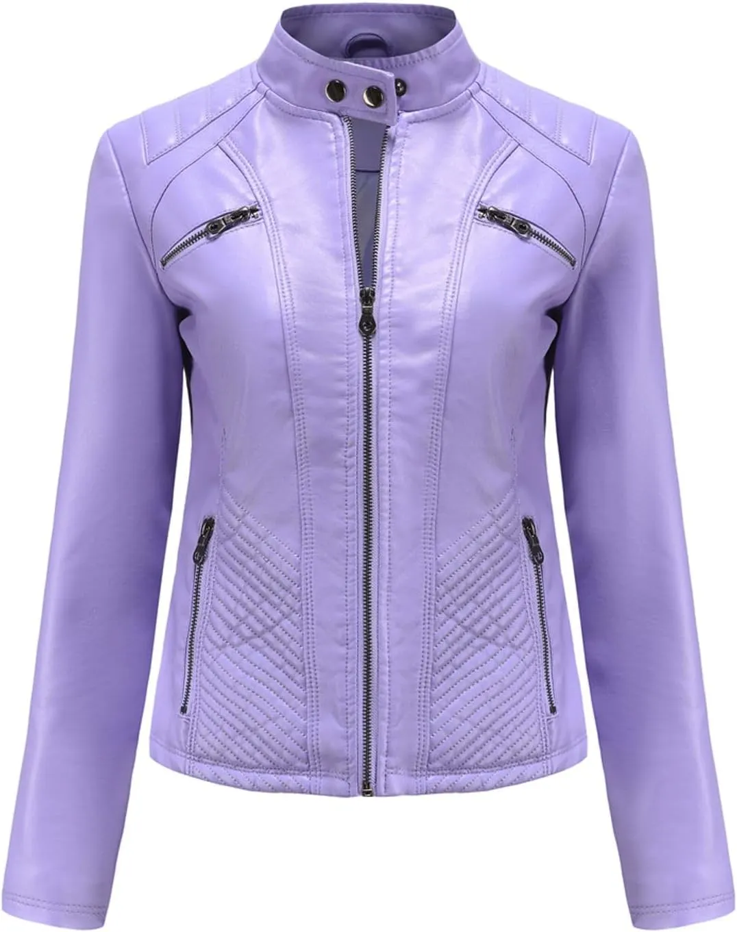 Lu's Chic Women's Long Sleeve Leather Jacket Faux Leather Top Thermal Zipper Motorcycle Bike Zip Fashion Outerwear