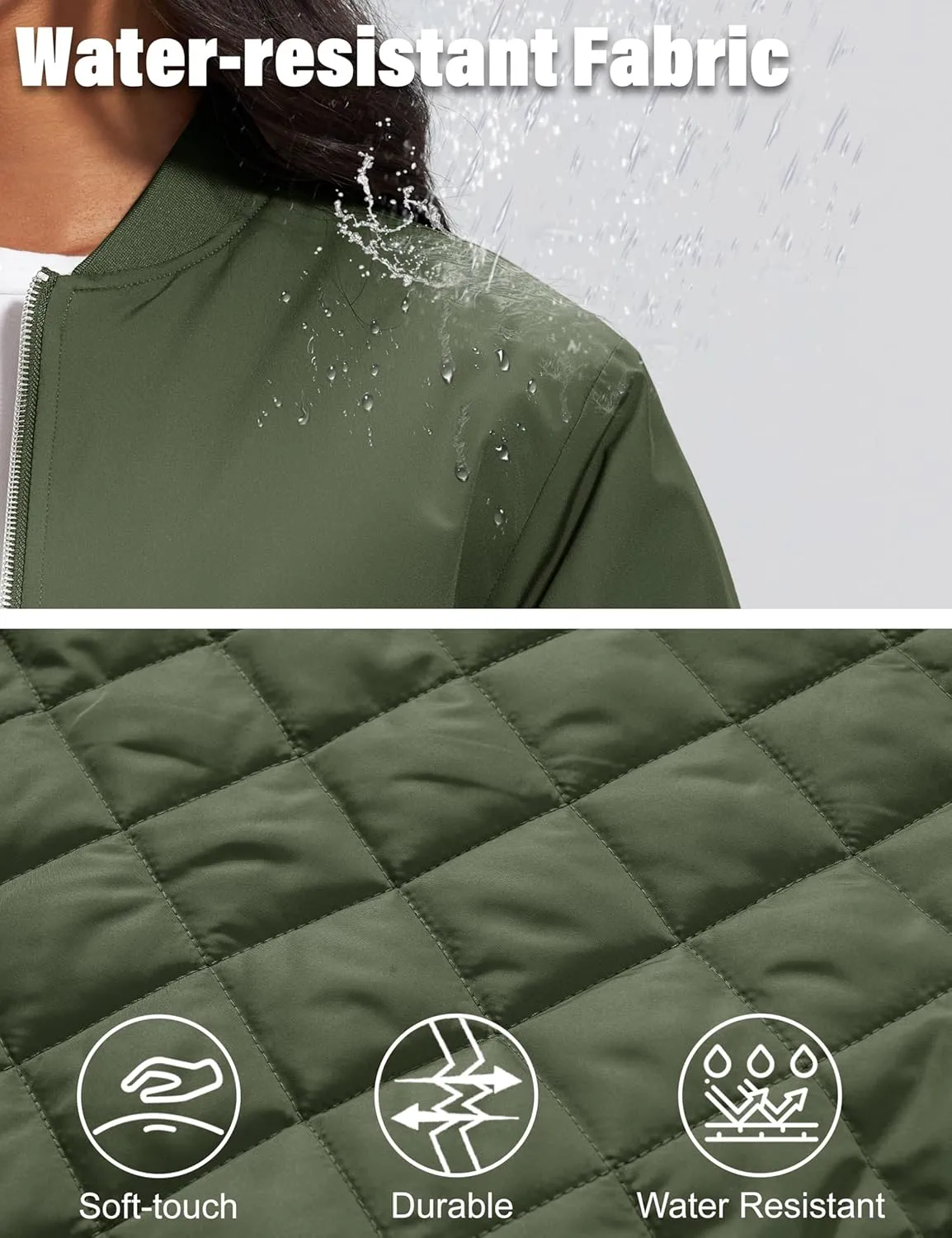MAGCOMSEN Women's Winter Bomber Jacket Casual Basic Zip Up Padded Coats Water Resistant Long Sleeve Outwear with Pockets