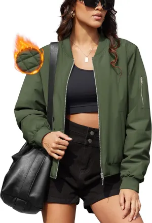 MAGCOMSEN Women's Winter Bomber Jacket Casual Basic Zip Up Padded Coats Water Resistant Long Sleeve Outwear with Pockets
