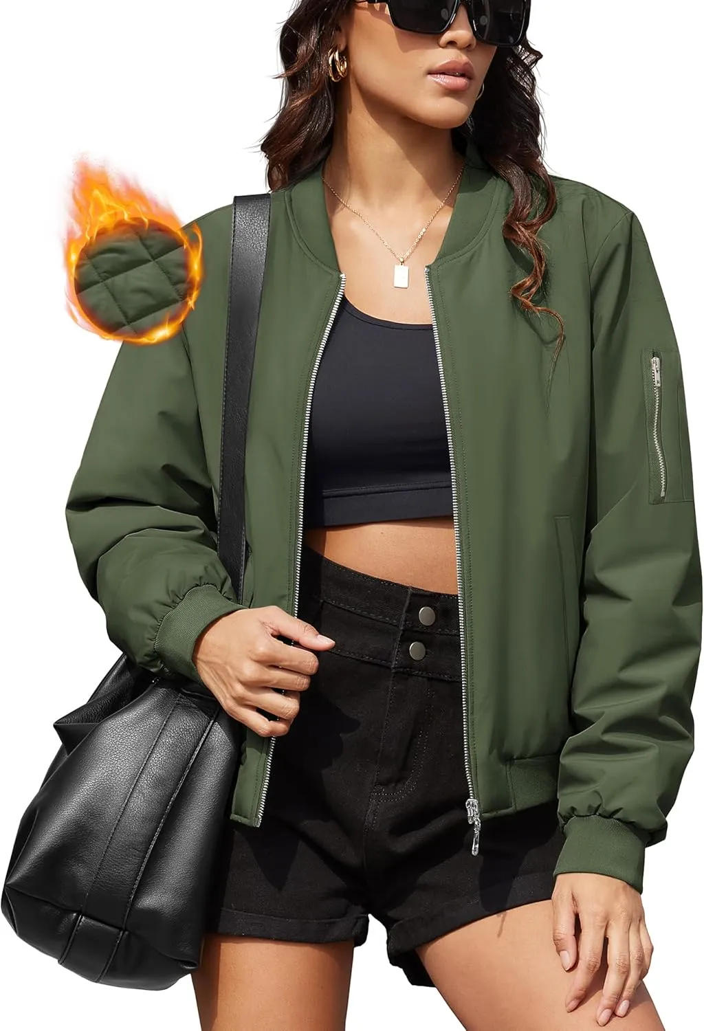MAGCOMSEN Women's Winter Bomber Jacket Casual Basic Zip Up Padded Coats Water Resistant Long Sleeve Outwear with Pockets