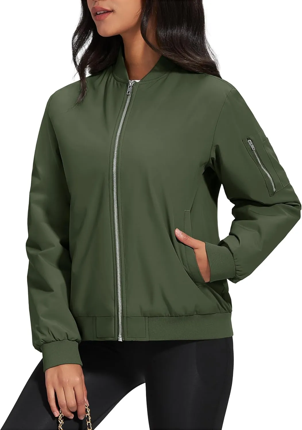 MAGCOMSEN Women's Winter Bomber Jacket Casual Basic Zip Up Padded Coats Water Resistant Long Sleeve Outwear with Pockets