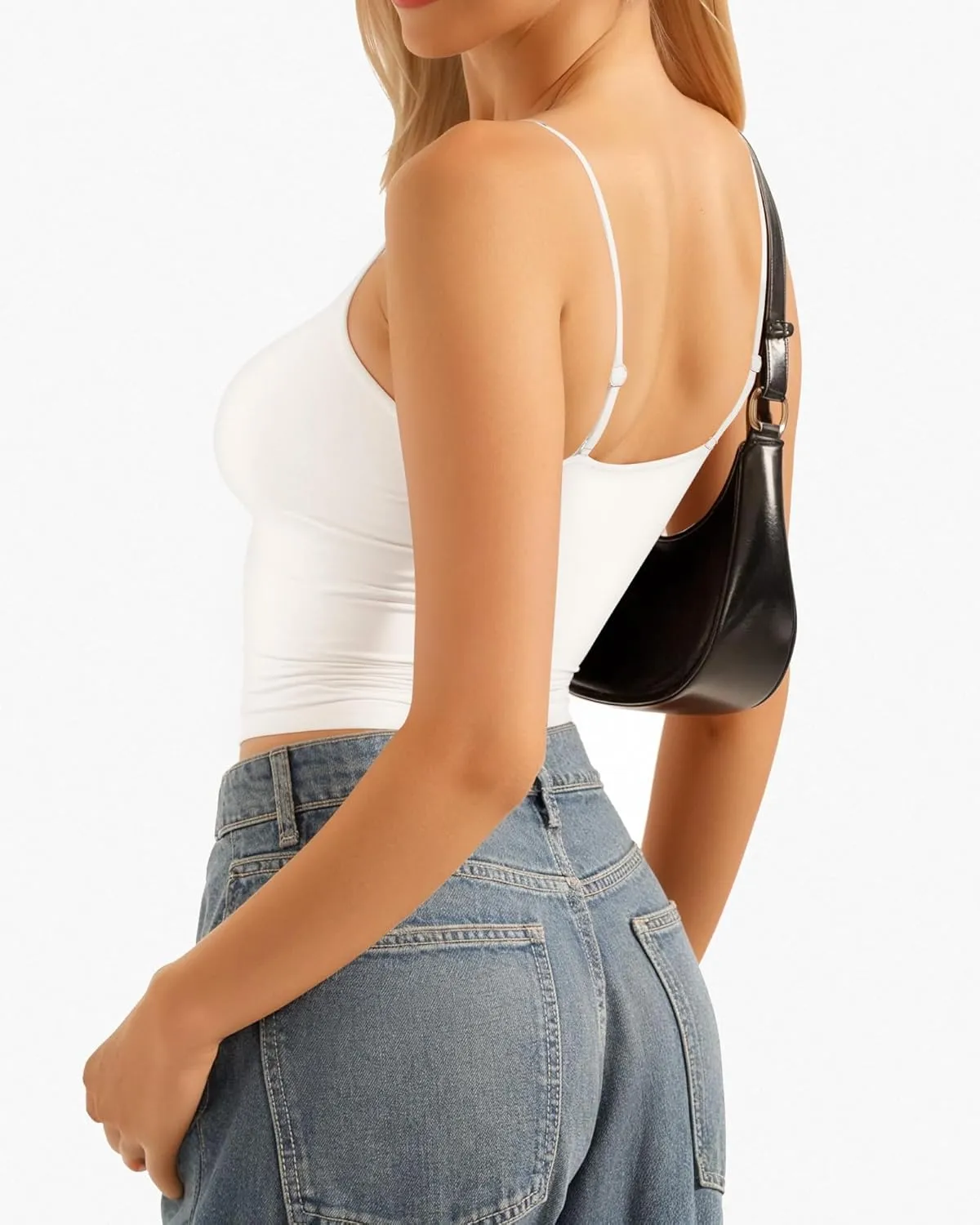 MANGOPOP Women's Tank Tops Detachable Bra Spaghetti Strap Cami Sexy Square Neck Sleeveless Basic Tee Shirts