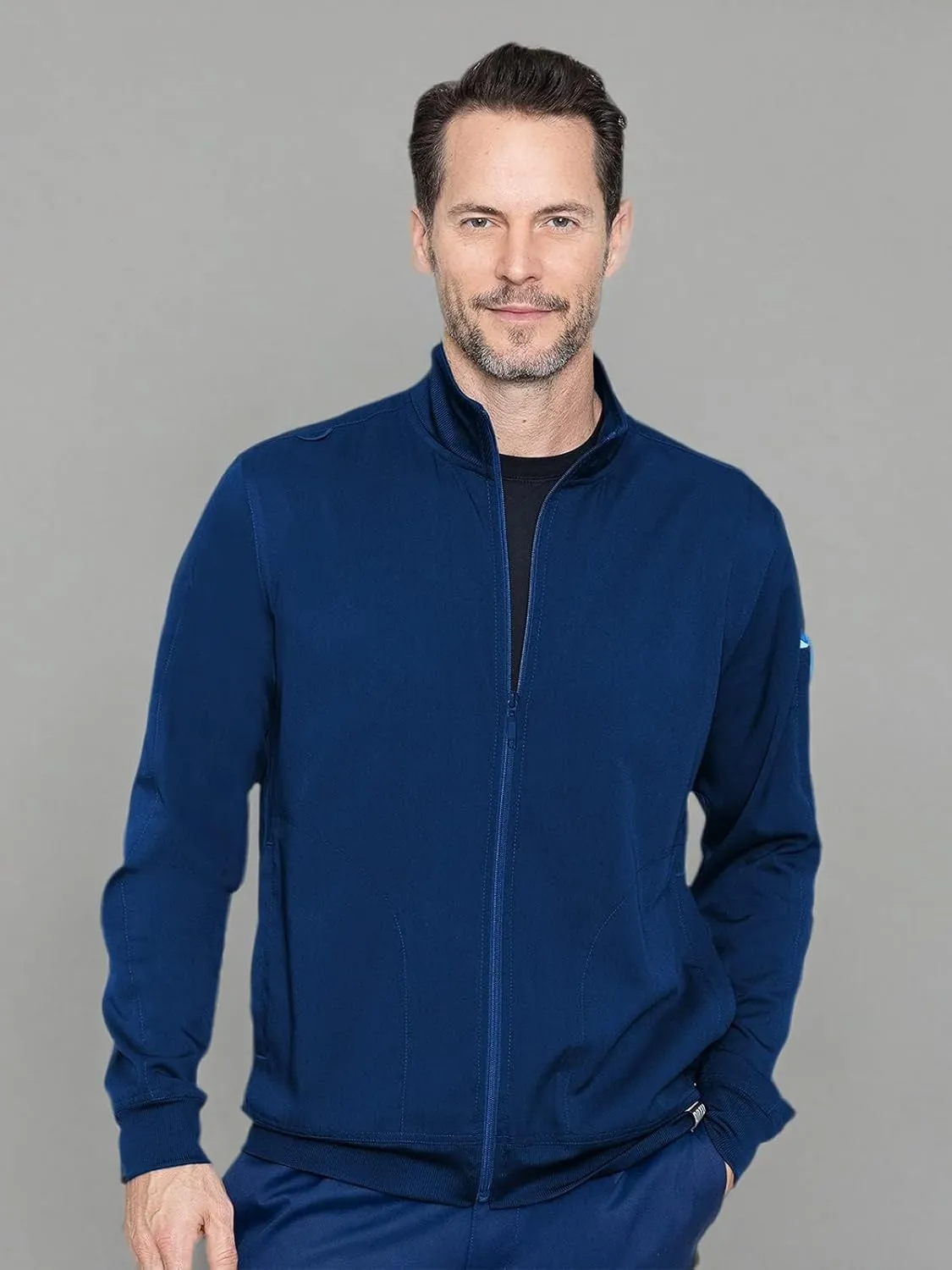 Med Couture Men's Warm-Up Jacket with 3 Pockets, Zip Front Closure and 2-Way Stretch Fabric - MC7678