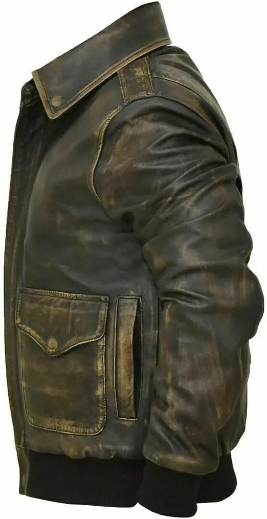 Mens Air Force A2 Bomber Jacket WWII Aviator Flight USAAF Brown Leather Pilot Jacket