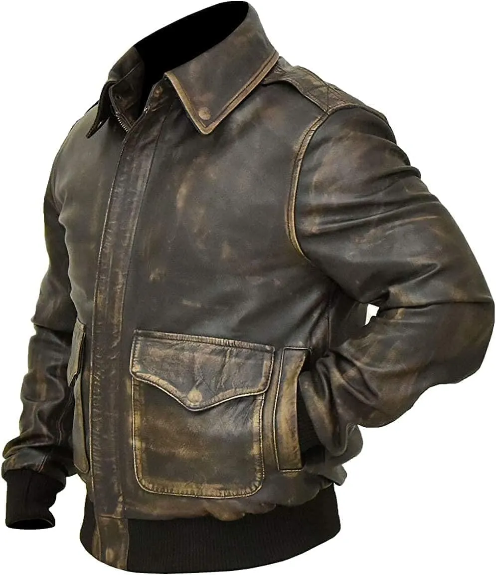 Mens Air Force A2 Bomber Jacket WWII Aviator Flight USAAF Brown Leather Pilot Jacket