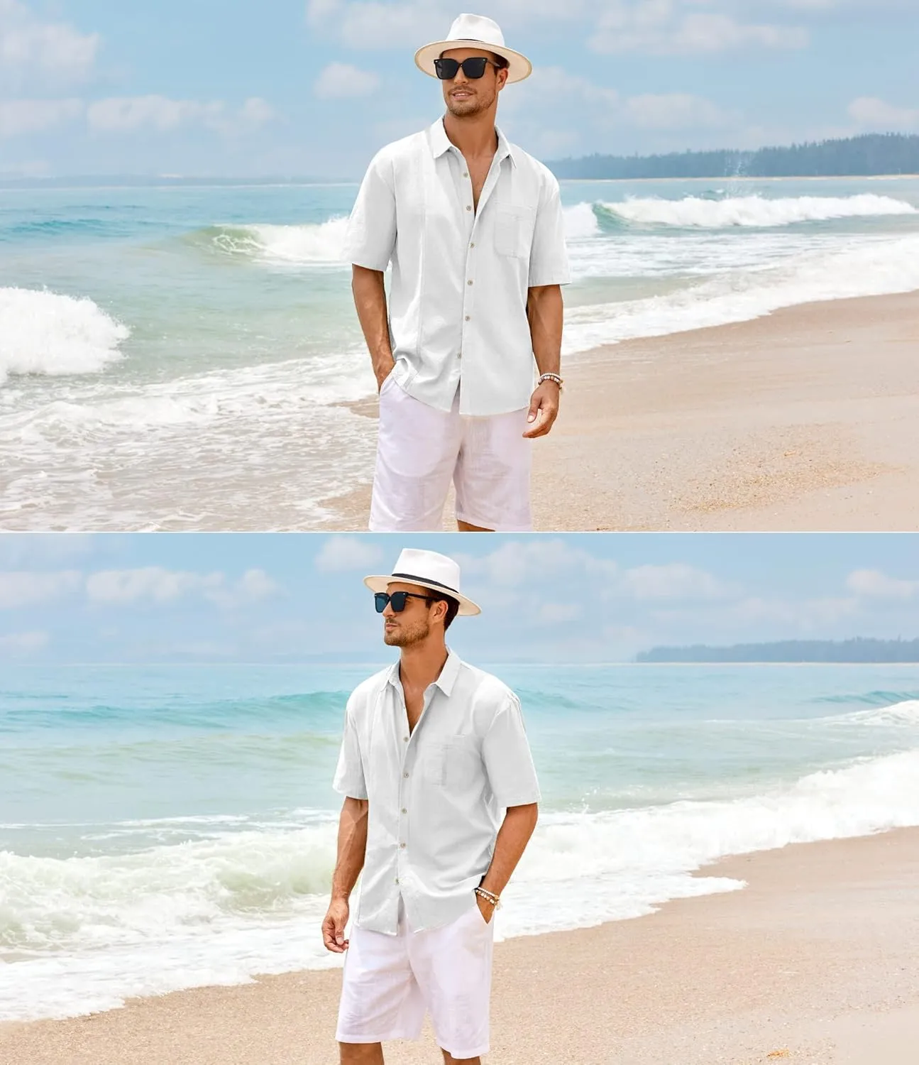 Mens Beach Linen Shirts Short Sleeve Cuban Button Down Casual Summer T Shirt Guayabera Hawaiian Tee Loose Fit Tops