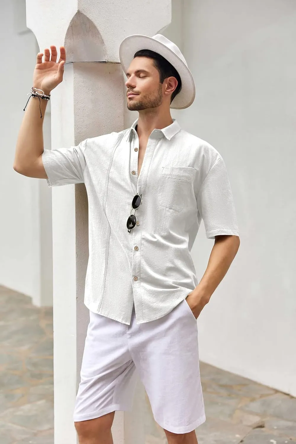 Mens Beach Linen Shirts Short Sleeve Cuban Button Down Casual Summer T Shirt Guayabera Hawaiian Tee Loose Fit Tops