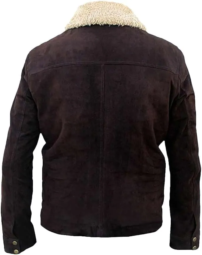 Men's Brown Suede WD Rick Grimes Leather Jacket Fur Collar Andrew Lincoln Brown Suede Jacket