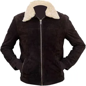 Men's Brown Suede WD Rick Grimes Leather Jacket Fur Collar Andrew Lincoln Brown Suede Jacket