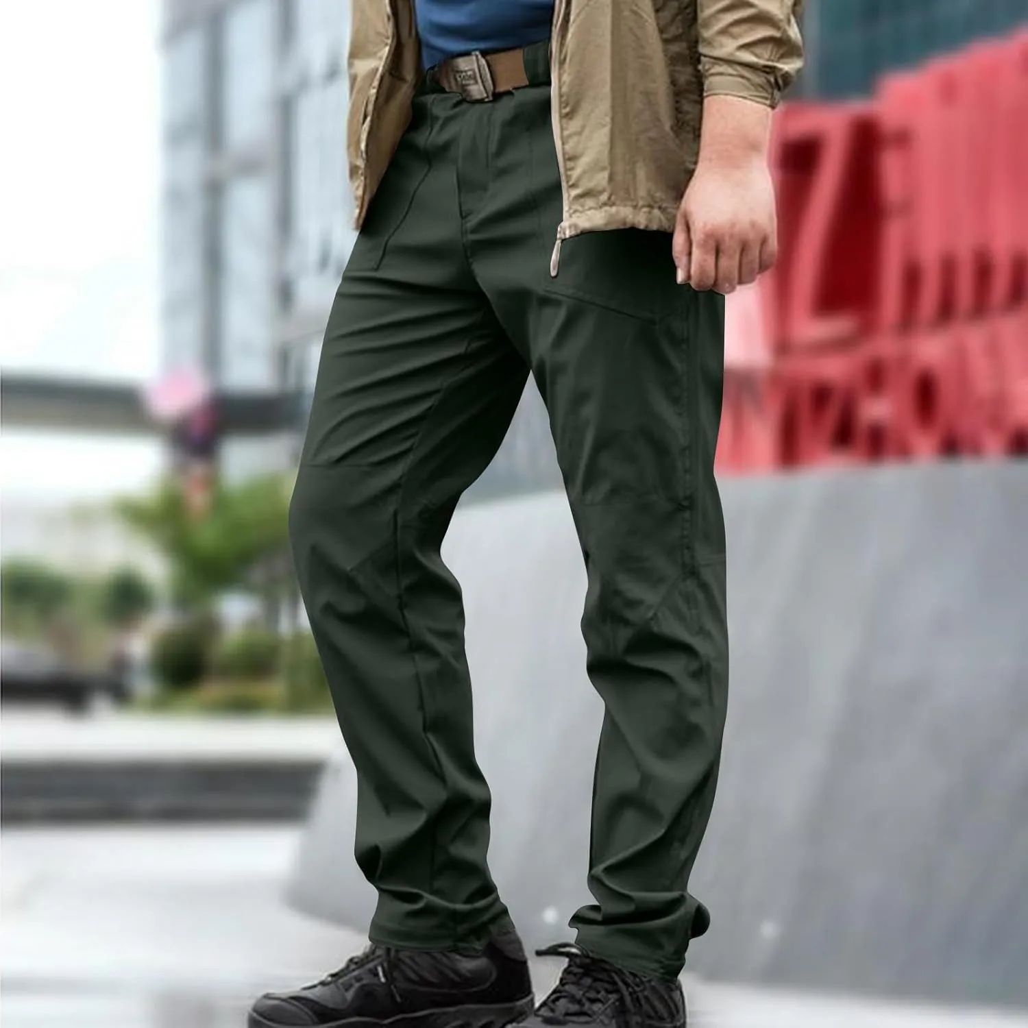 Mens Cargo Slim Fit Stretch Pants Button Zipper Classic Dressy Business Office Trousers Going Out Travel Long Pant