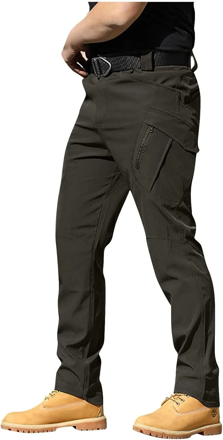 Mens Casual Hiking Pants with Zipper Pockets Lightweight Cotton Outdoor Tactical Pants for Men