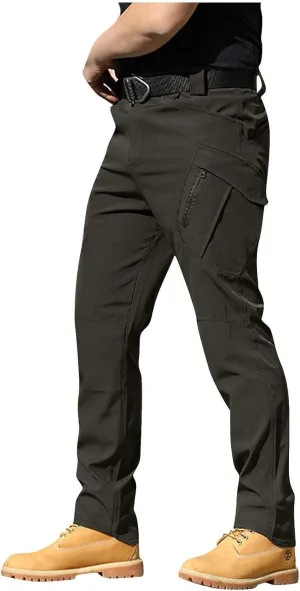 Mens Casual Hiking Pants with Zipper Pockets Lightweight Cotton Outdoor Tactical Pants for Men