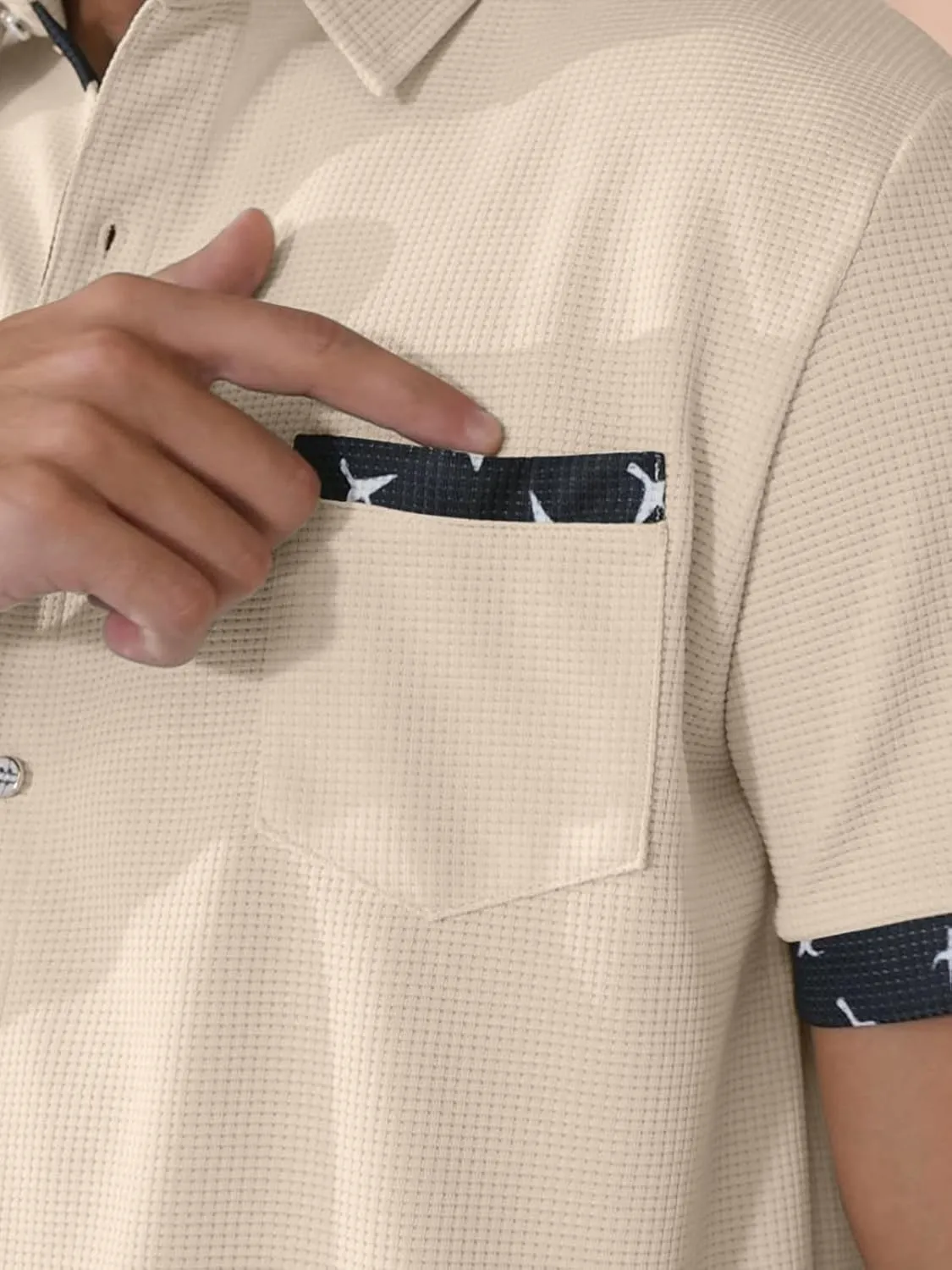 Men's Casual Short Sleeve Button Down Shirt - Summer Beach Wedding with Pocket