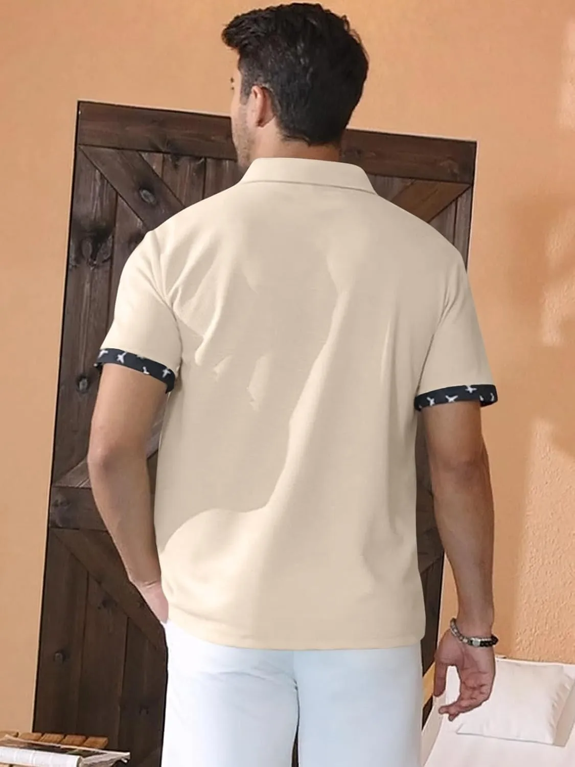 Men's Casual Short Sleeve Button Down Shirt - Summer Beach Wedding with Pocket