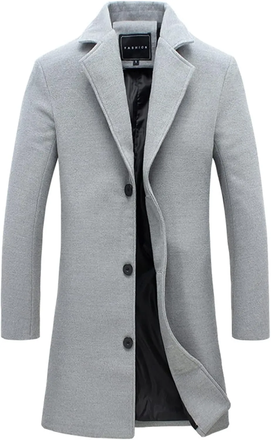 Men's Casual Trench Coat Vintage Breasted Coat Woolen Mid Length Trench Coat Slim Fit Spread Collar Long Sleeve Jacket