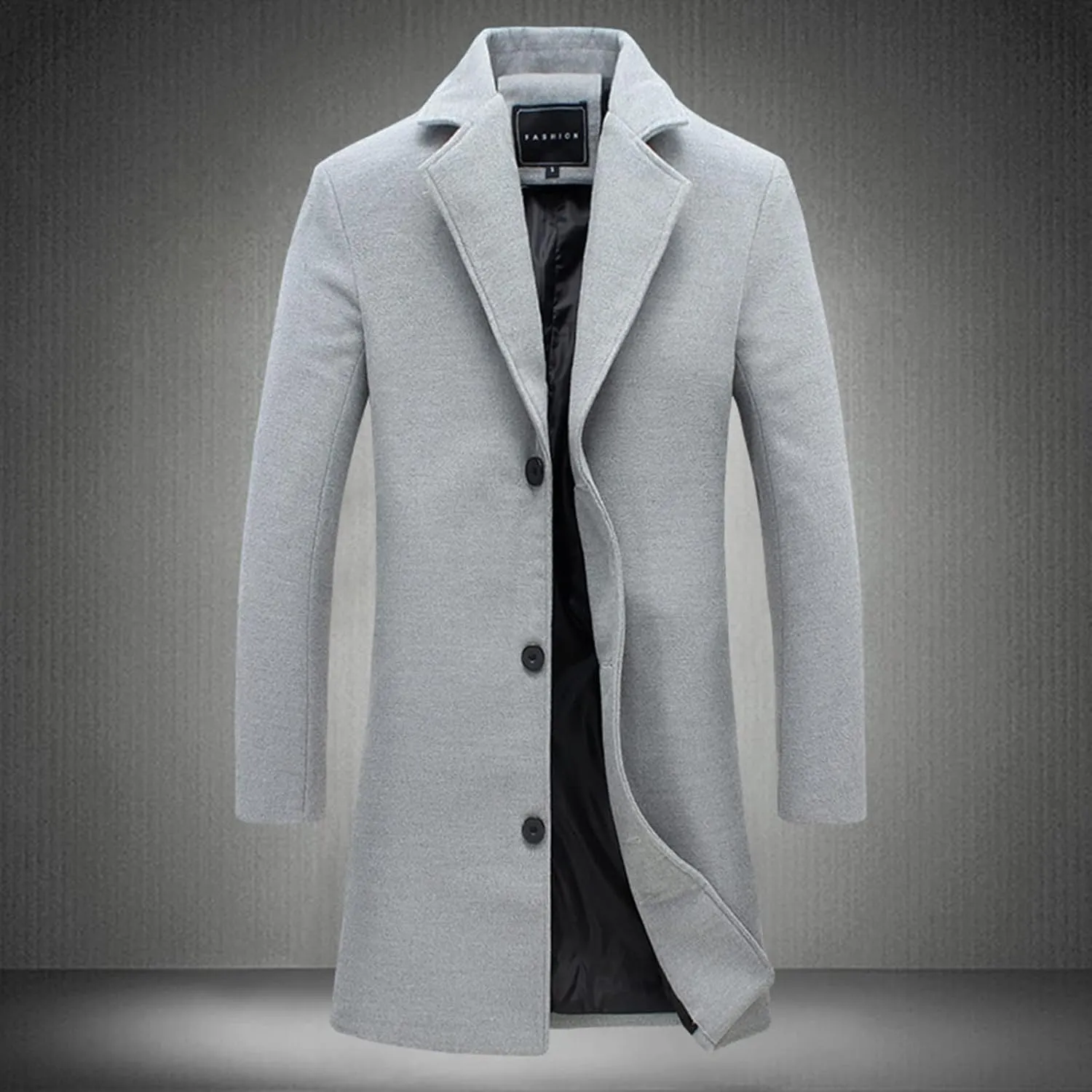 Men's Casual Trench Coat Vintage Breasted Coat Woolen Mid Length Trench Coat Slim Fit Spread Collar Long Sleeve Jacket