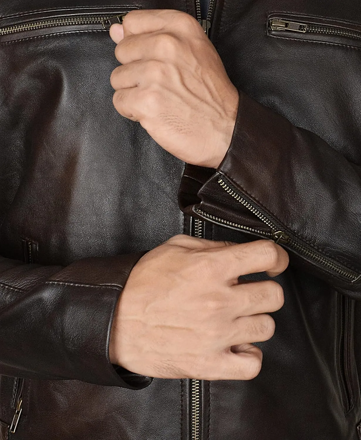 MENS CLASSIC BROWN LAMBSKIN LEATHER JACKET Vintage Slim Fit Casual Two Tone Lightweight Jacket