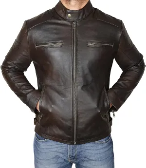 MENS CLASSIC BROWN LAMBSKIN LEATHER JACKET Vintage Slim Fit Casual Two Tone Lightweight Jacket