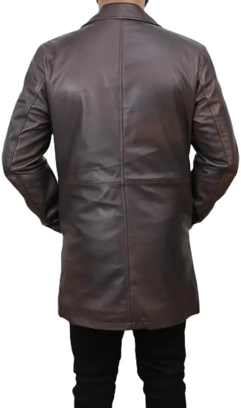 Men's Dean Winchester Jacket for Men - Mens Distressed Brown Leather Jacket Car Coat 3/4 Length Winter Coat