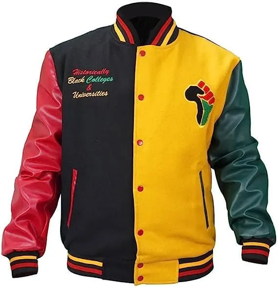 Men's Donovan Multicolor Varsity Mitchell Letterman Patches Pride Wool & Faux Leather Basketball Jacket