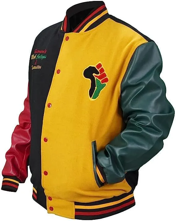 Men's Donovan Multicolor Varsity Mitchell Letterman Patches Pride Wool & Faux Leather Basketball Jacket