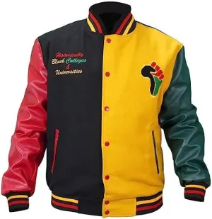 Men's Donovan Multicolor Varsity Mitchell Letterman Patches Pride Wool & Faux Leather Basketball Jacket