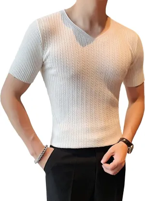 Men's Fashion Slim Temperament Short Sleeve Personalized Daily Business Tops Hundred Handsome V-Neck Casual T-Shirt