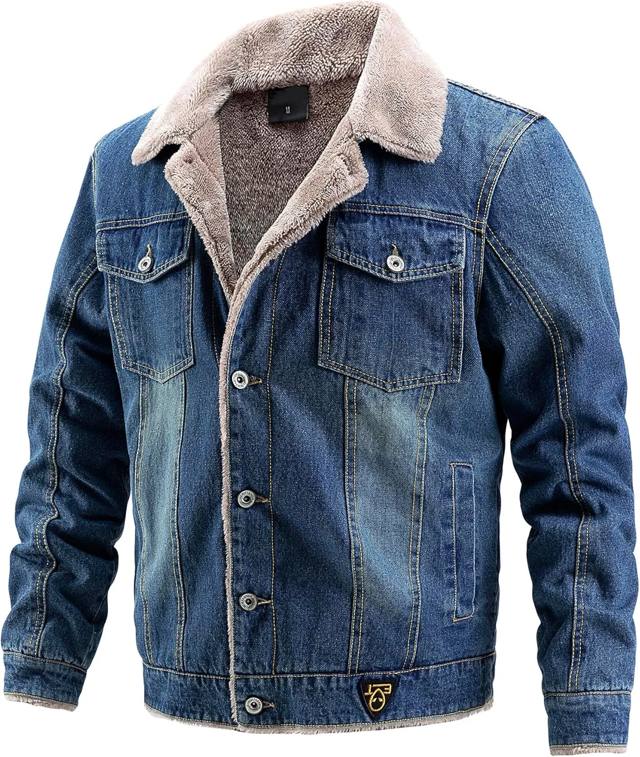 Men'S Jean Jacket Casual Loose Button Lapel Sherpa Fleece Lined Thicken Trucker Jacket Coats