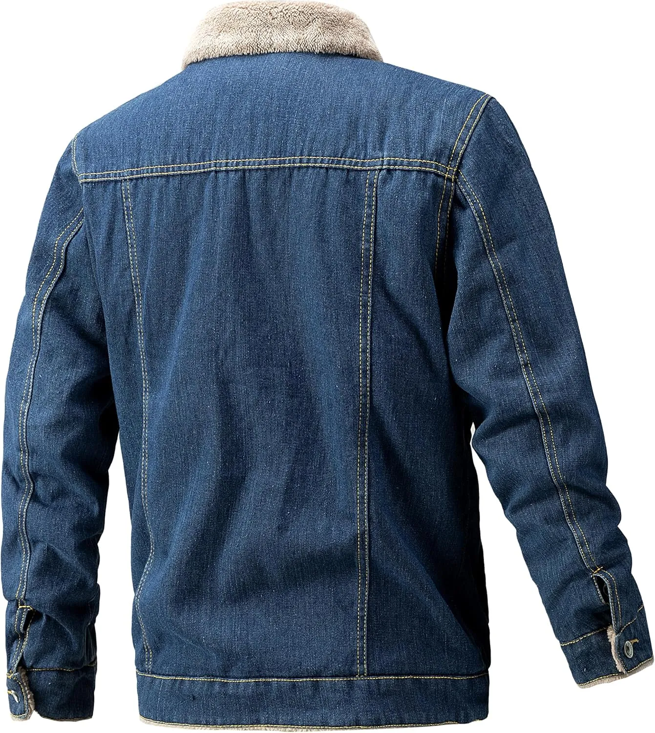Men'S Jean Jacket Casual Loose Button Lapel Sherpa Fleece Lined Thicken Trucker Jacket Coats