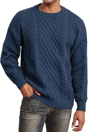 Men's Knit Sweater Crewneck Loose Fit Casual Twist Patterned Textured Long Sleeve Cable Knitted Pullover