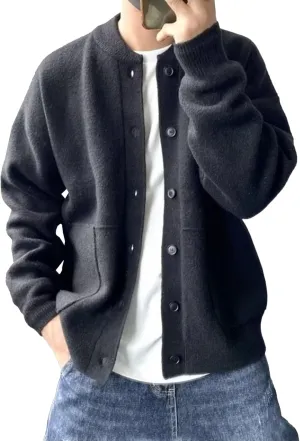 Men's Loose Fit Button Down Sweater Knitted Crew Neck Casual Sweater Cardigan Fashion Long Sleeve Sweaters