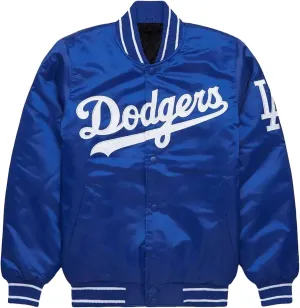 Men's Los ange les dodger's Blue Satin Bomber Embroidery Written Patch Jacket