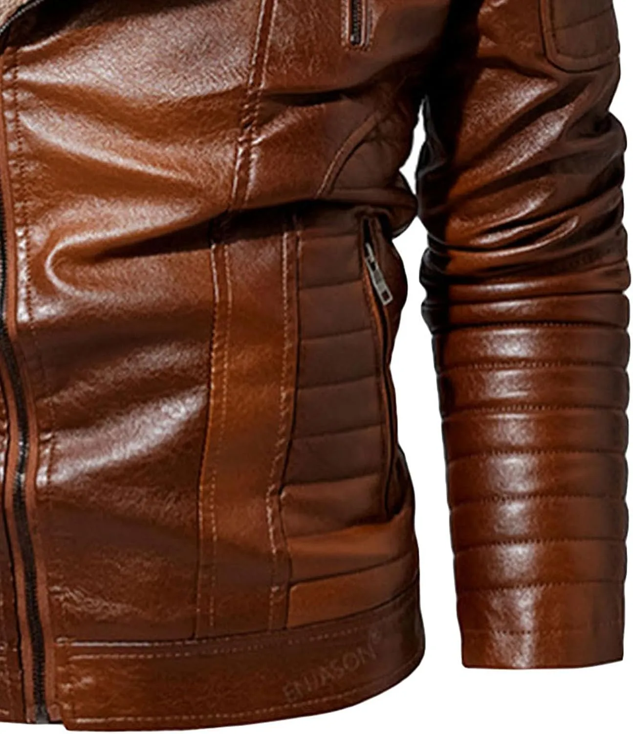 Men's Motorcycle Warm Leather Jacket Winter Outdoor Faux Leather Coat Sherpa Fur Collar Bike Bomber Jacket