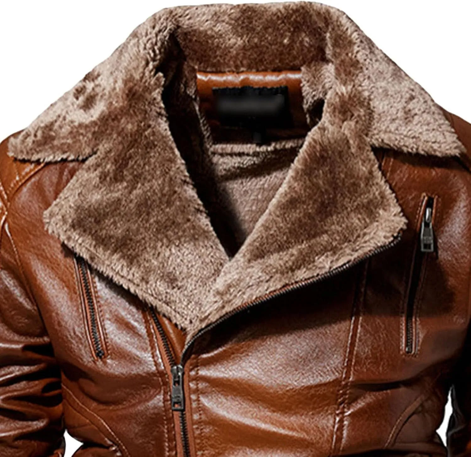 Men's Motorcycle Warm Leather Jacket Winter Outdoor Faux Leather Coat Sherpa Fur Collar Bike Bomber Jacket