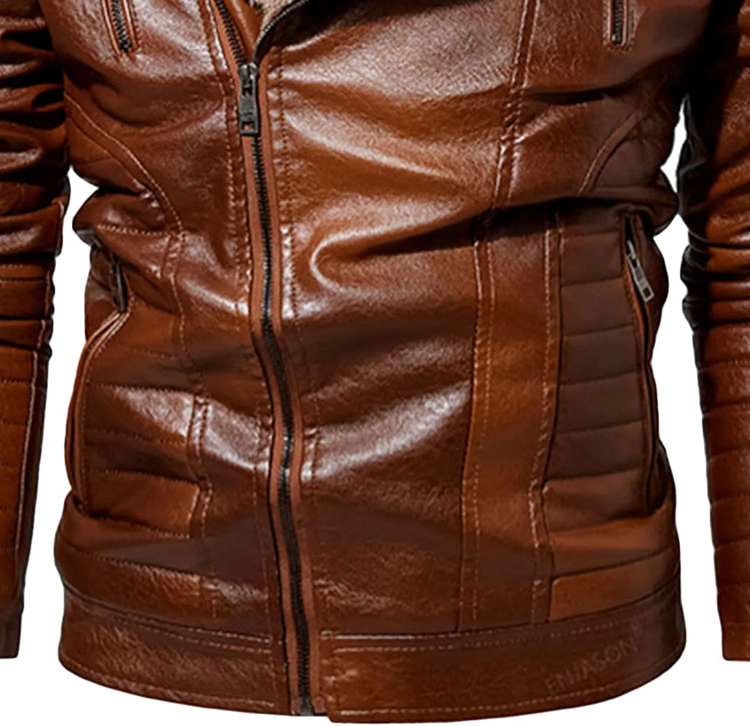 Men's Motorcycle Warm Leather Jacket Winter Outdoor Faux Leather Coat Sherpa Fur Collar Bike Bomber Jacket