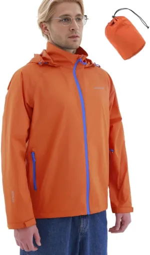 Men's Rain Jacket with Hood Lightweight Packable Upf 50  Long Sleeve Waterproof Rain Coat Windbreaker Golf