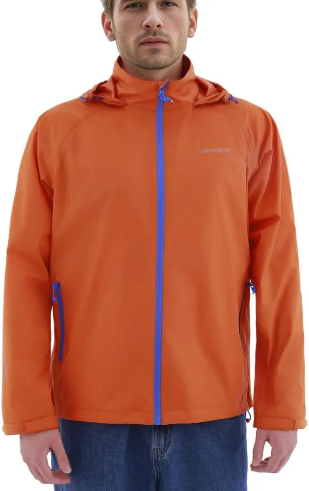 Men's Rain Jacket with Hood Lightweight Packable Upf 50  Long Sleeve Waterproof Rain Coat Windbreaker Golf