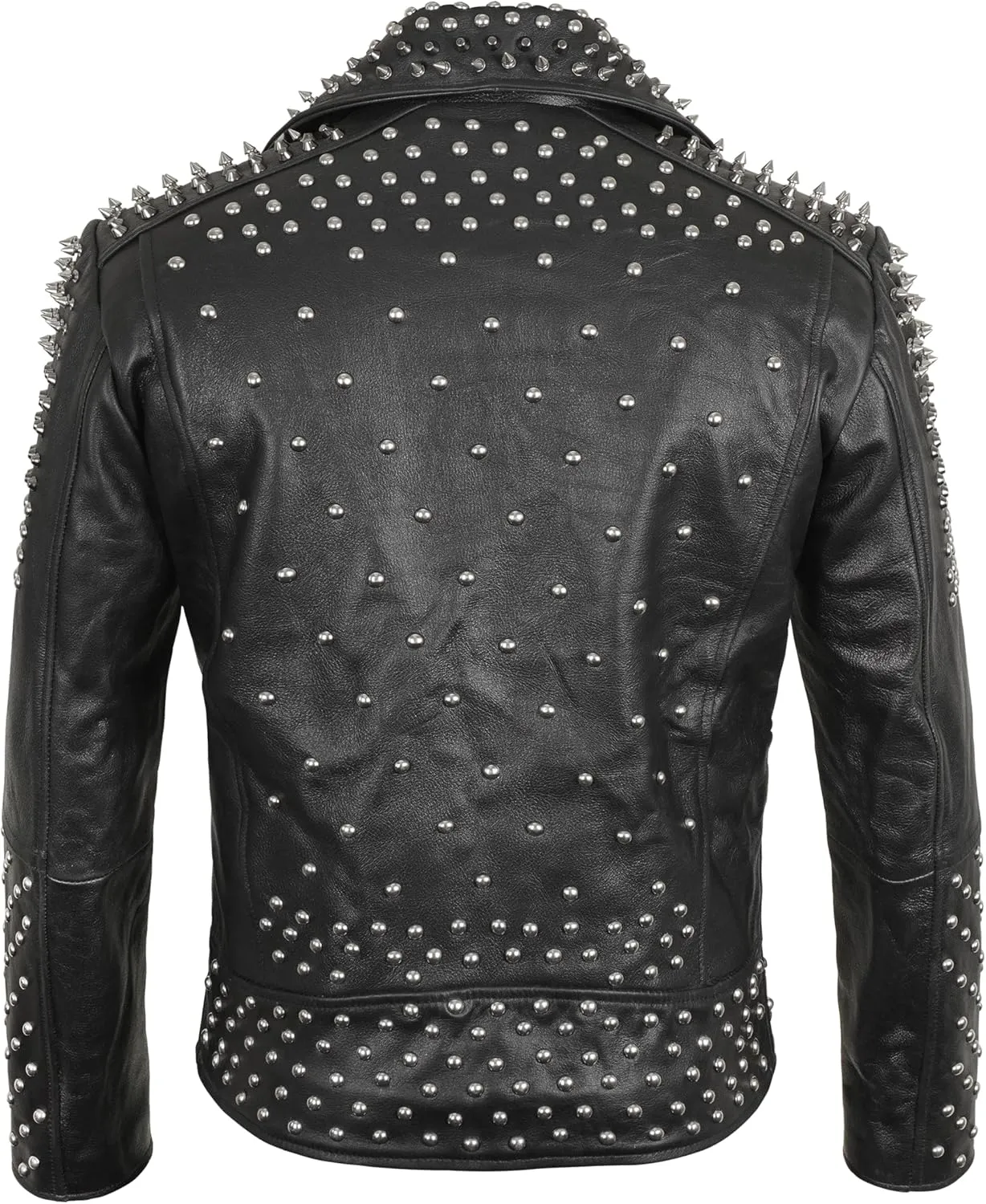 Mens Studded Leather Jacket Rock Punk - Brando Motorcycle Black Biker Spiked Jacket