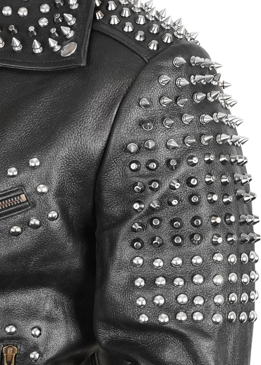 Mens Studded Leather Jacket Rock Punk - Brando Motorcycle Black Biker Spiked Jacket
