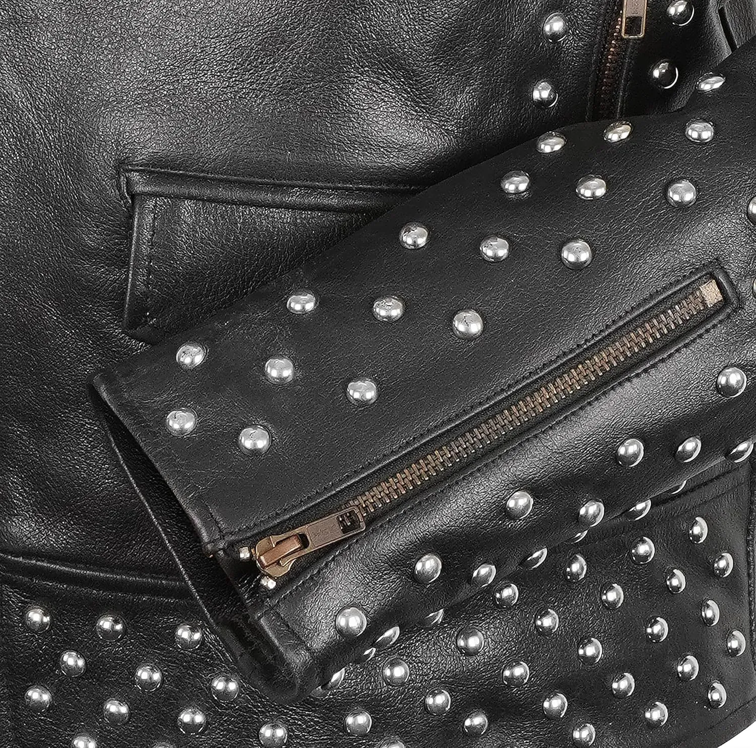 Mens Studded Leather Jacket Rock Punk - Brando Motorcycle Black Biker Spiked Jacket